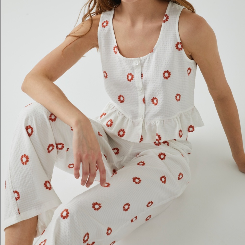 NWT Bamboo Pajamas Women Two Piece Boho Lounge Pants Crop Top Set